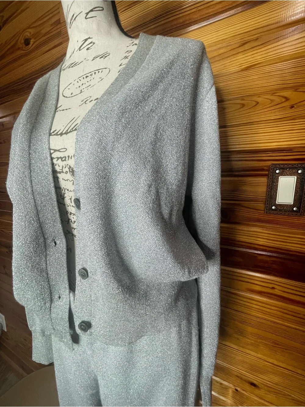 J. Crew Light Gray Sparkle Cardigan and Jogger Set SZ XXL